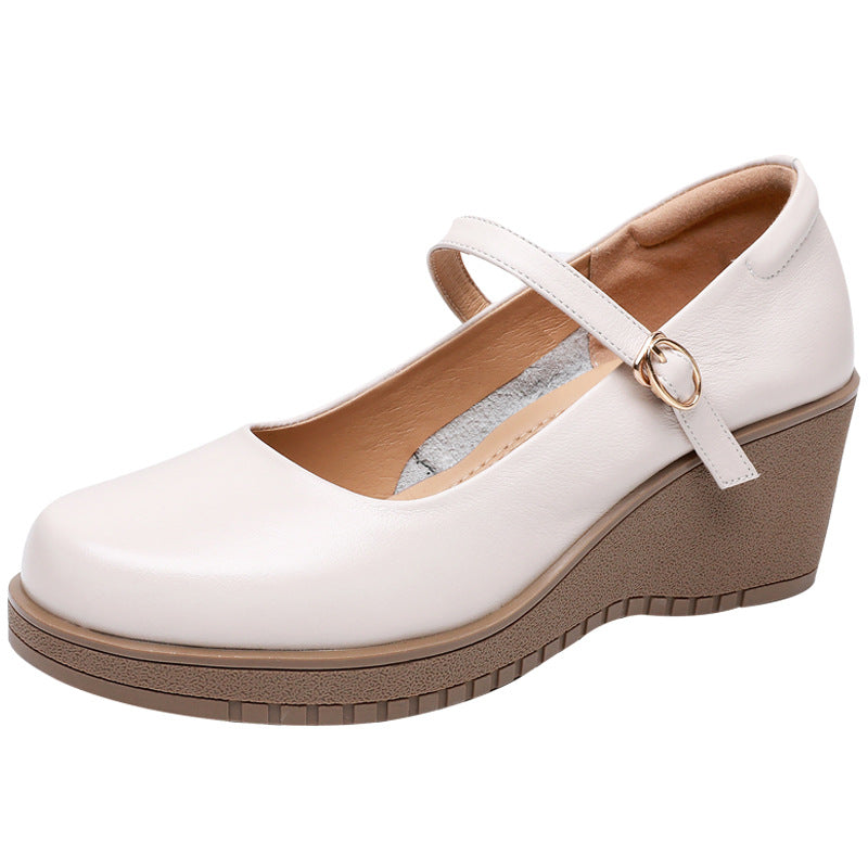 Women's Jane Round Toe Strap Small Size Wedge Height Women's Casual Shoes