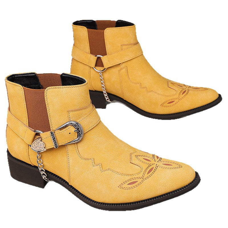 Men's Western Cowboy Matte Chelsea Punk Chain Buckle Men's Martin Boots