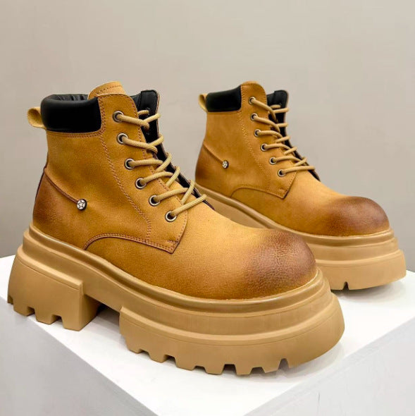 Men's British Cowhide Retro Derby Thick-soled Rhubarb Men's Martin Boots