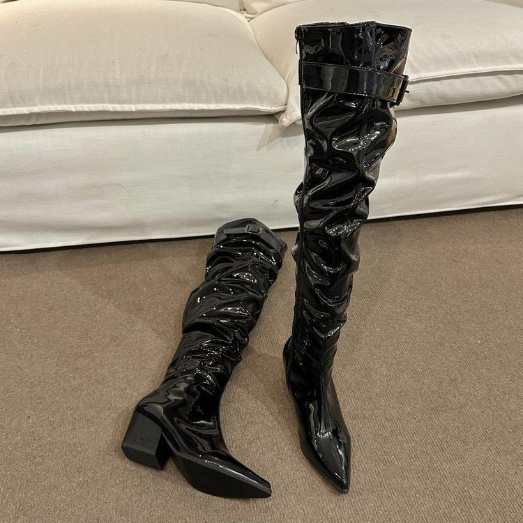 Over The Knee Large Tube Circumference Pile Style Pleated High Heels