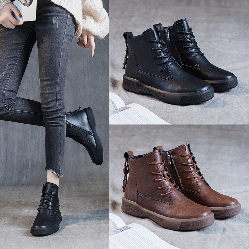 Women's Size Martin British Style Soft Bottom Warm Women's Leather Boots