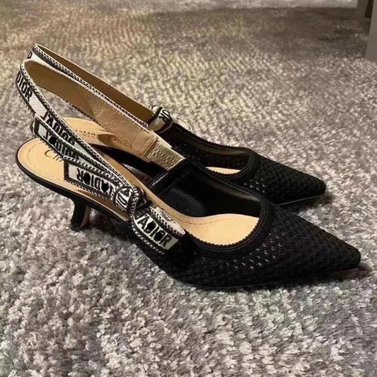 Women's Mesh Bowknot Color Matching Summer Home Sexy Breathable Letter Cat High Heeled Sandals