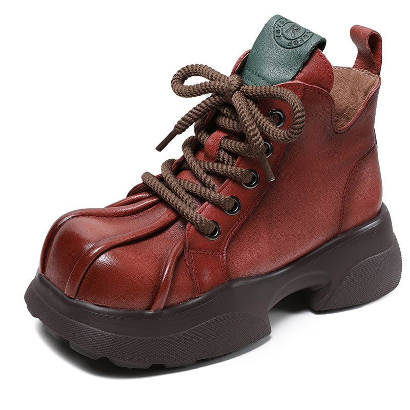 Women's Muffin Bottom High Top Ankle Fashionable First Layer Cowhide Square Men's Shoes