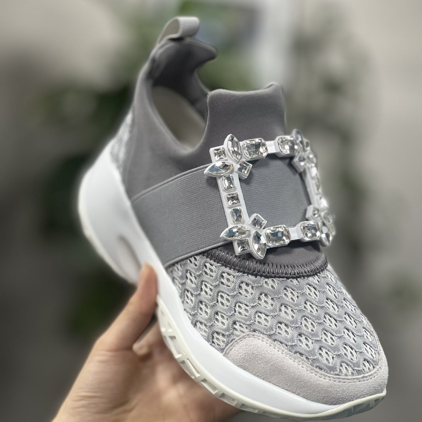 Women's Rhinestone Square Buckle Platform Dad Mesh Height Increasing Sports Casual Shoes