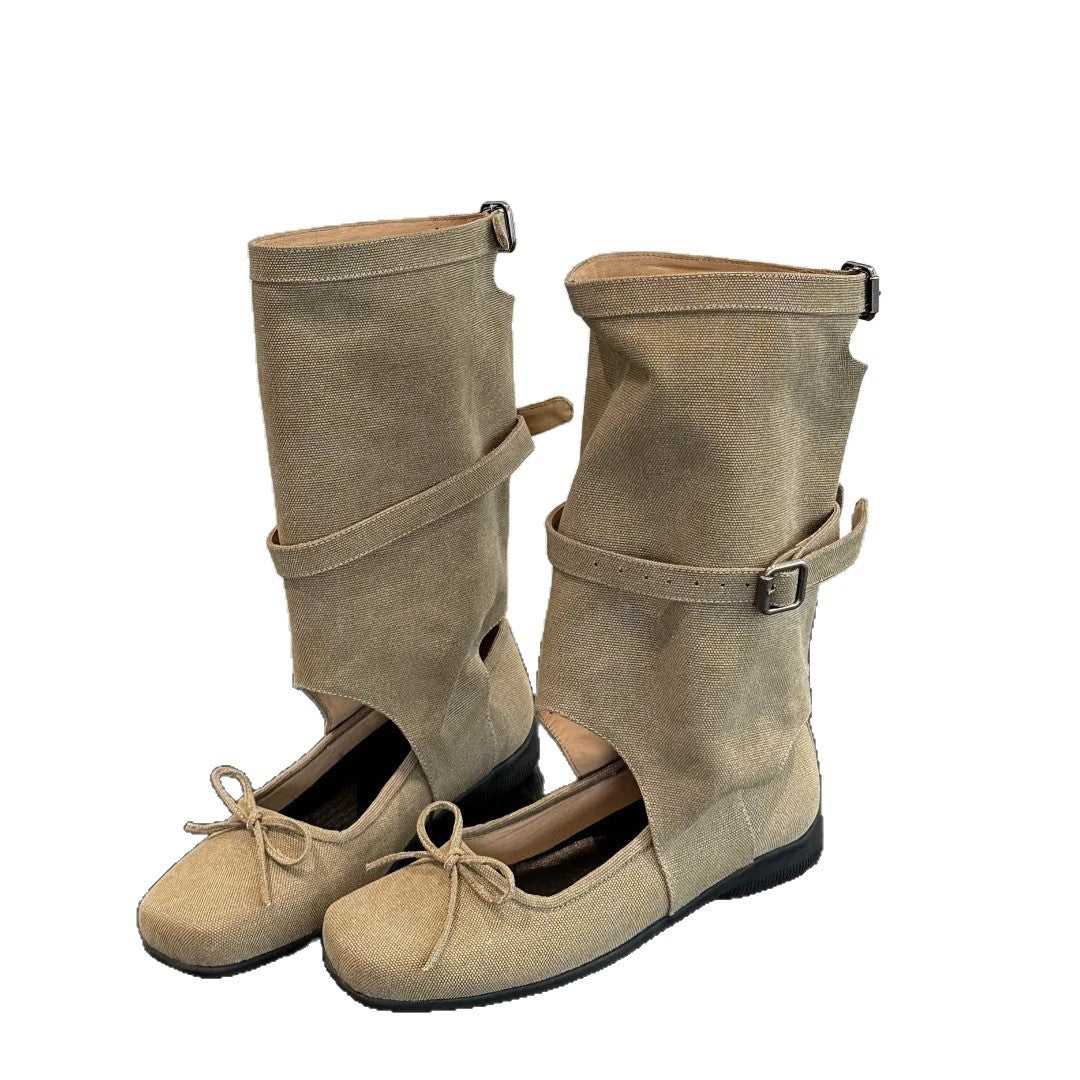 Summer Design Square Head Bow Chunky Boots