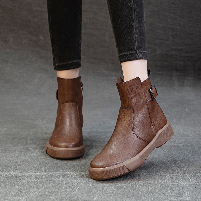 Women's Retro Martin Short Low-cut Thick Bottom Thin Women's Leather Boots
