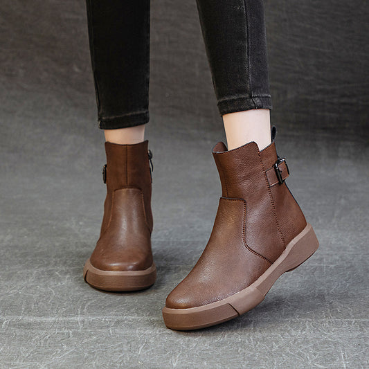 Women's Retro Martin Short Low-cut Thick Bottom Thin Women's Leather Boots