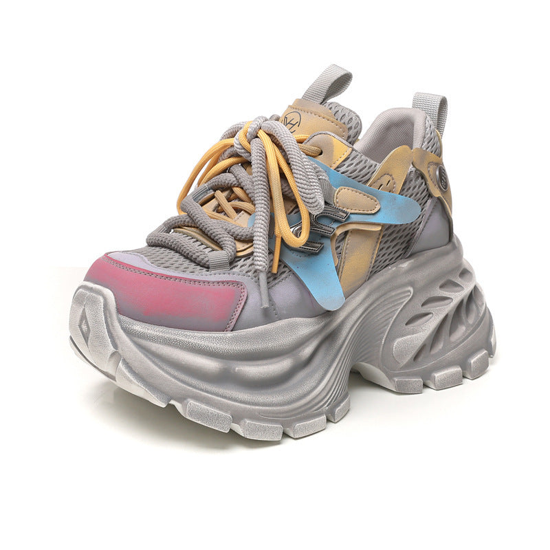Women's Bottom Height Increasing Insole Mesh Breathable Clunky Spring Muffin Sports Casual Shoes