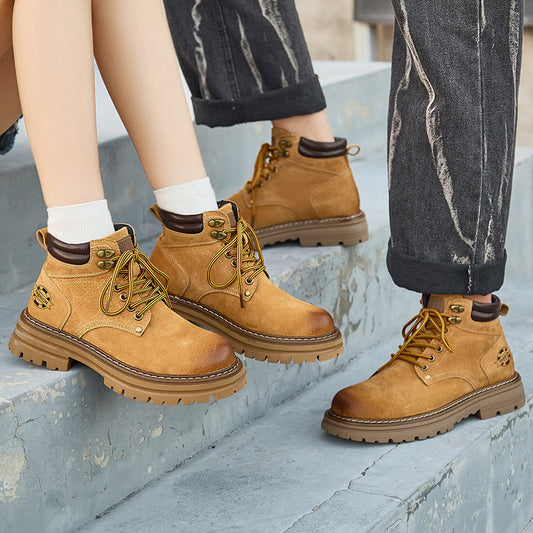 Women's & Men's Couple Genuine Worker British Style Ankle Boots