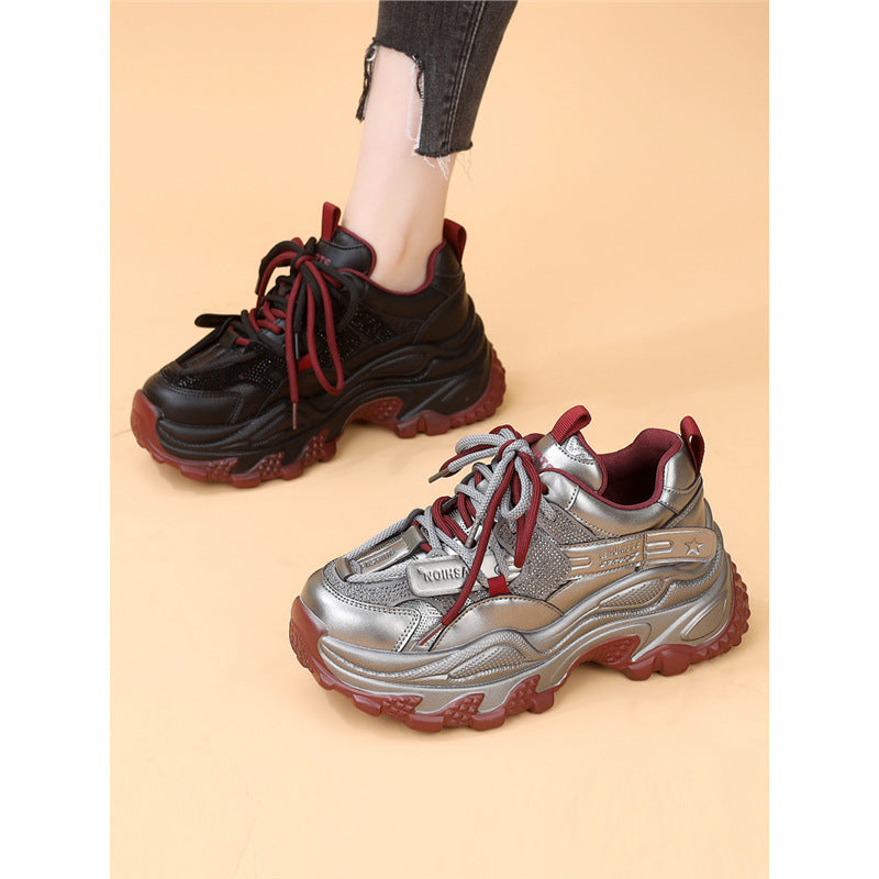 Women's Authentic Rhinestones Platform Dad Fleece-lined Small Women's Sports Shoes