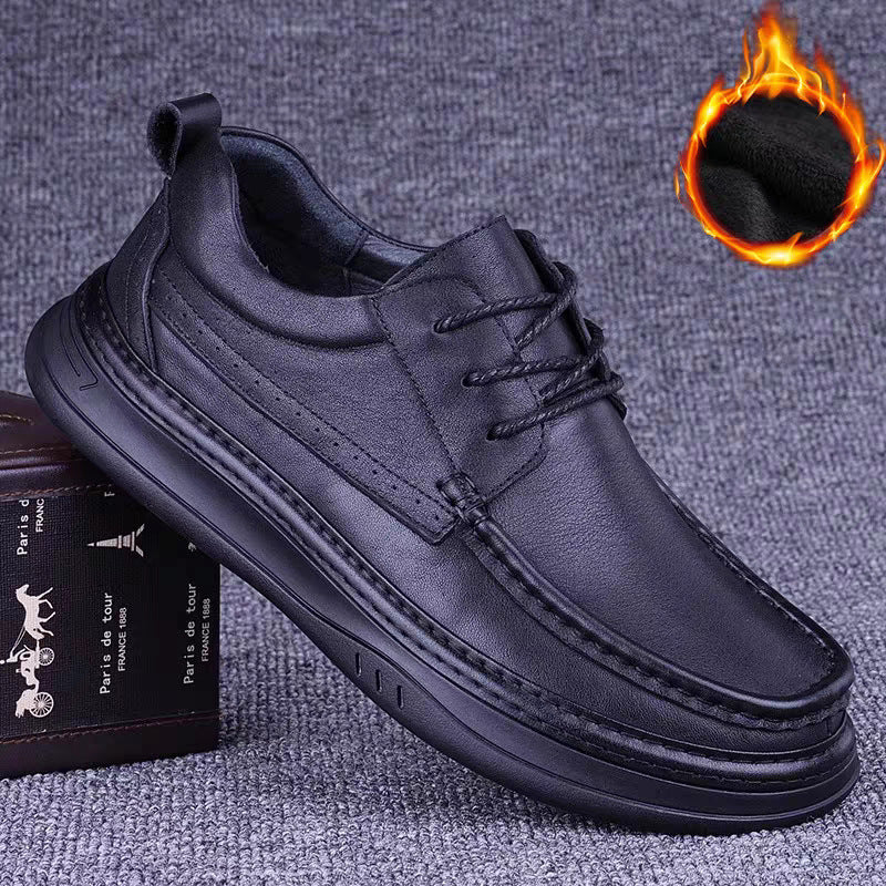 Men's First Layer Cowhide Solid Platform Loose Stitching Men's Casual Leather Shoes