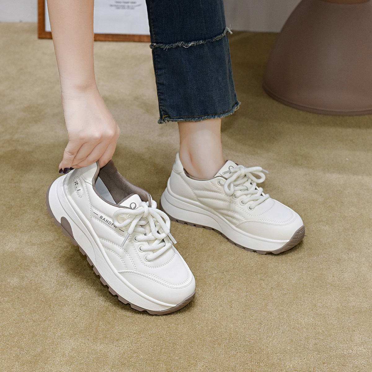 Women's Dad Platform Lace Up Comfortable Bread Lightweight Travel Women's Sports Shoes