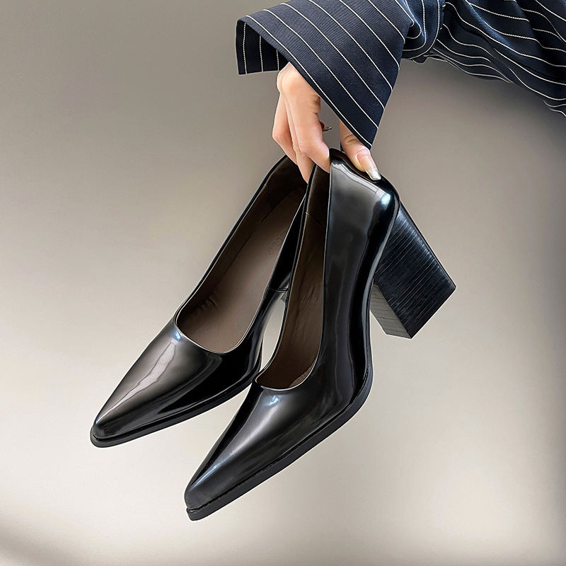 French Minority Pointed Toe Commuter High Female Temperament Genuine Women's Fashion Shoes