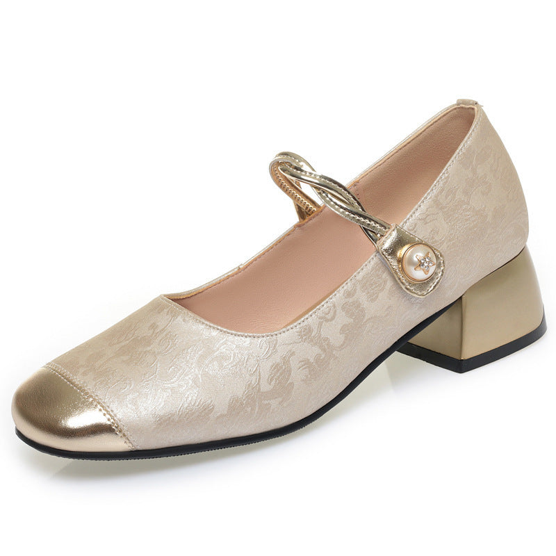 Women's Genuine Shallow Mouth Spring Thick Soft Bottom Leather Shoes