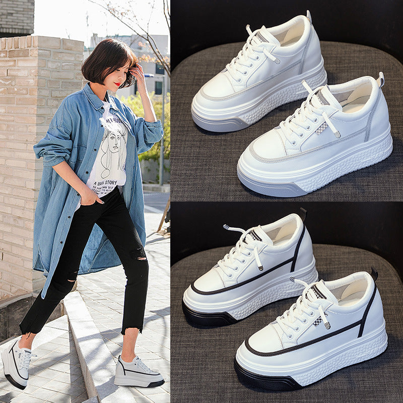 Women's White Spring Platform Korean Style Versatile Invisible Elevated Muffin Women's Sports Shoes