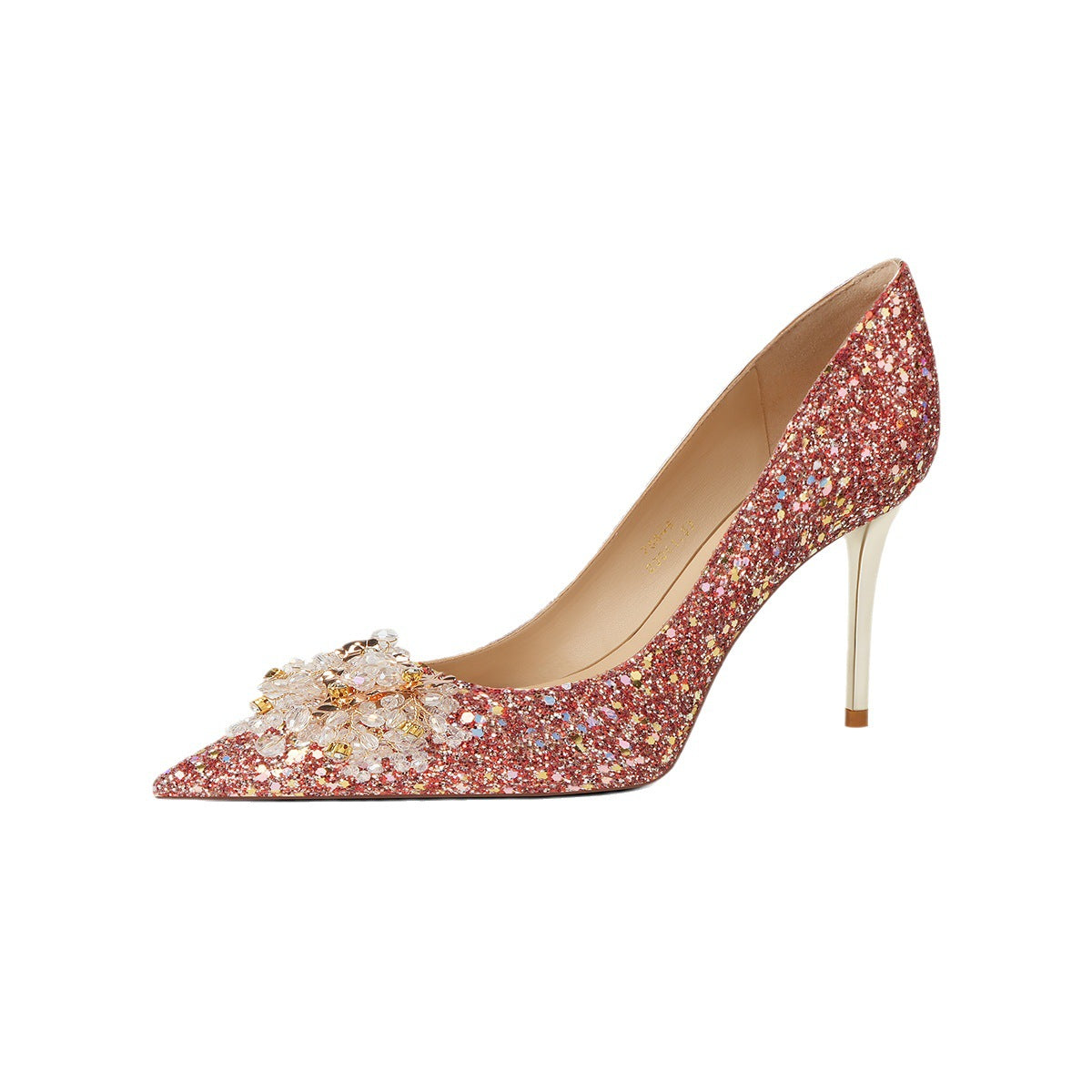 Women's Pointed Toe Crystal Wedding French Stiletto Chinese Bridal Red Rhinestone Women's Fashion Shoes