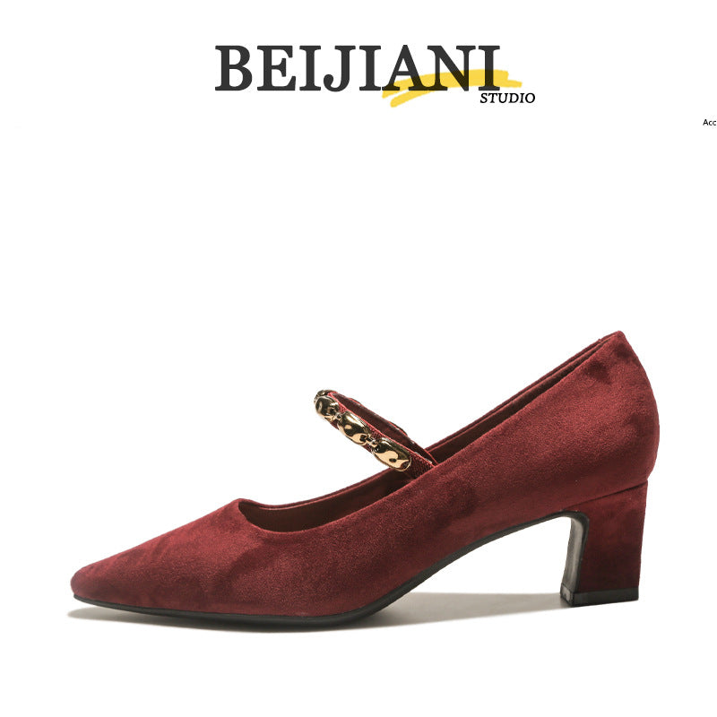 Women's French Cashmere Temperament High Chunky Mid Women's Fashion Shoes