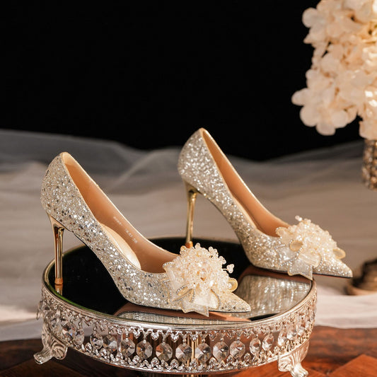 Great Applique Rhinestone High Prom Wedding Party Heels