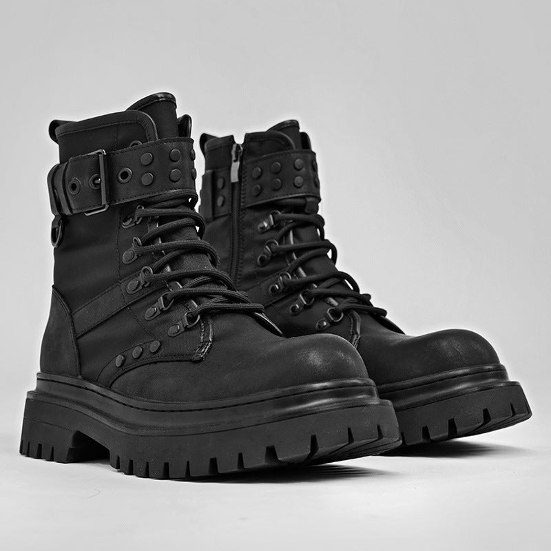 Women's & Men's Autumn Black Worker Platform Motorcycle Height Boots