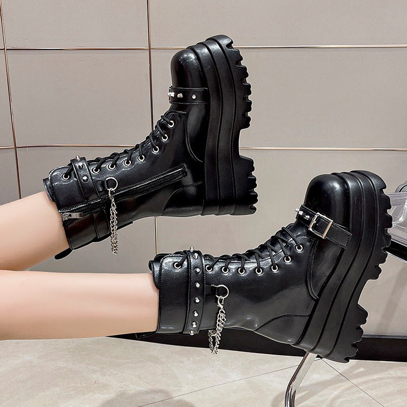 Women's Increasing Versatile British Style Martin Plus Size Round Women's Leather Boots