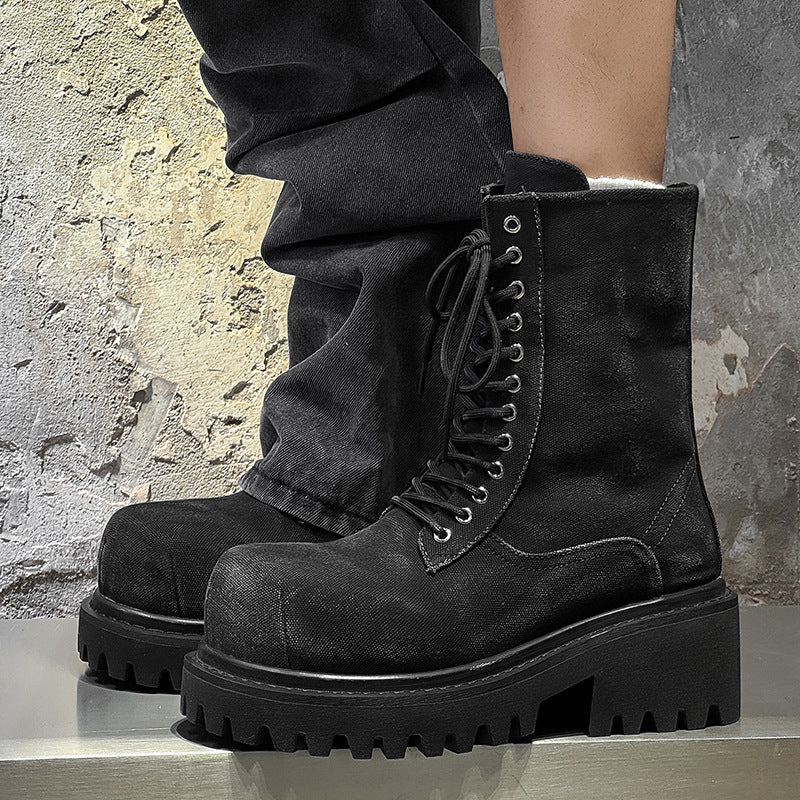 Men's Thick Bottom Distressed British Style Flat Motorcycle Boots