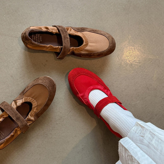 Women's Split Satin Mary Jane Pumps Early Spring Round Head Stitching Women's Casual Shoes