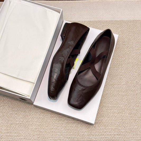 Women's Cross Elastic Band Flat Pumps Minimalist Retro Square Head Women's Fashion Shoes