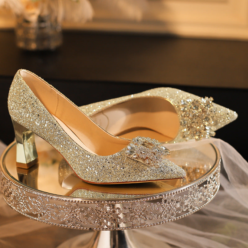Women's Main Wedding Dress Champagne Gold French High Women's Fashion Shoes