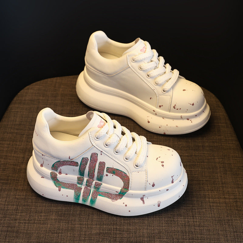 Women's Bottom Height Increasing Insole White Spring Sports Casual Shoes