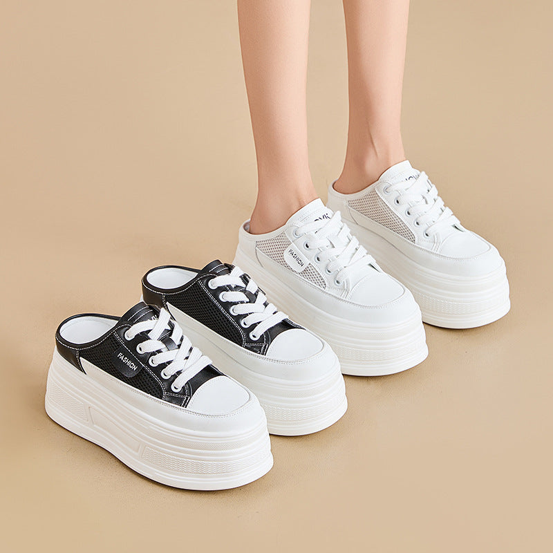 Women's Thick Bottom Platform Leisure White Breathable Skateboard Solid Women's Casual Shoes