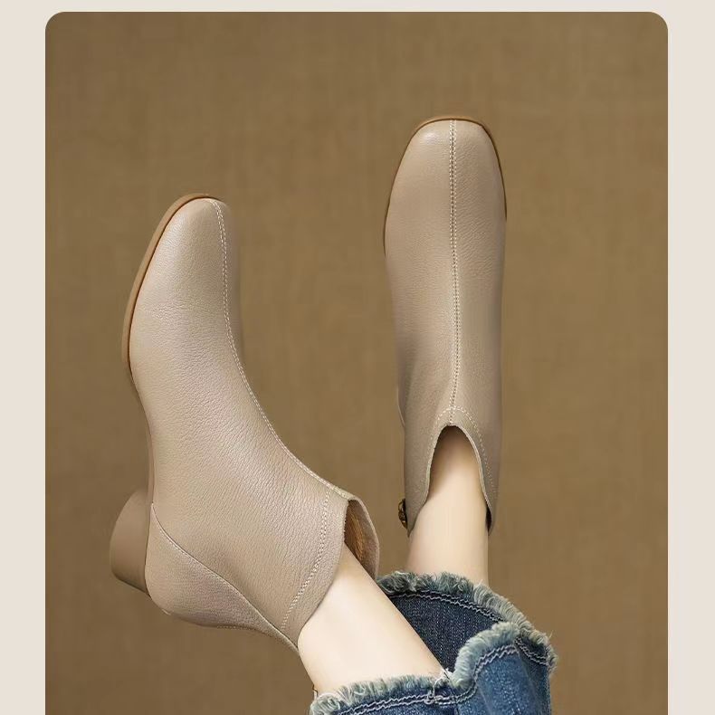 Women's Short French Style Warm Bottom Thick Ankle Niche Women's Leather Boots