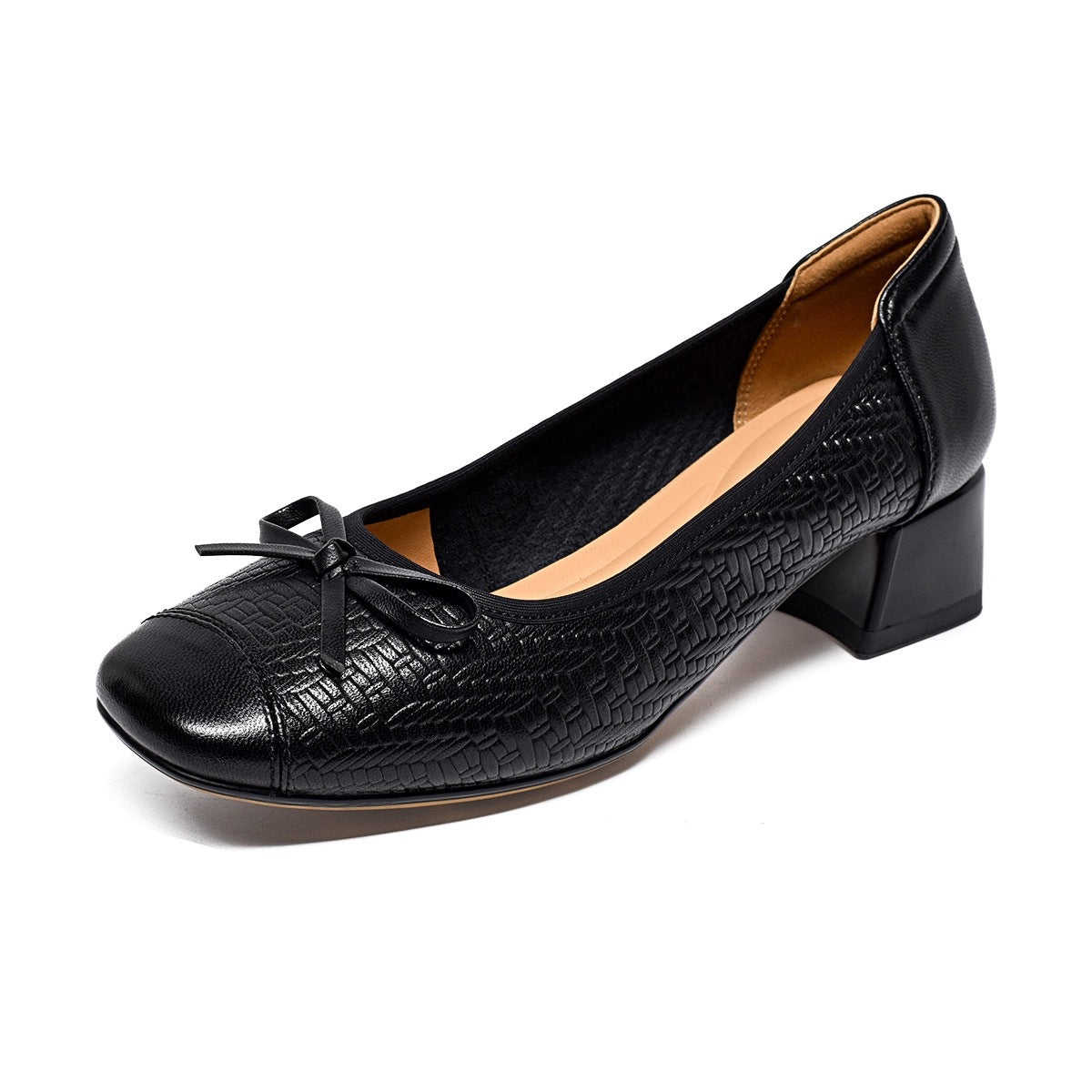 Women's Soft Calfskin Pumps Not Tired Feet French Round Toe Flat Heels