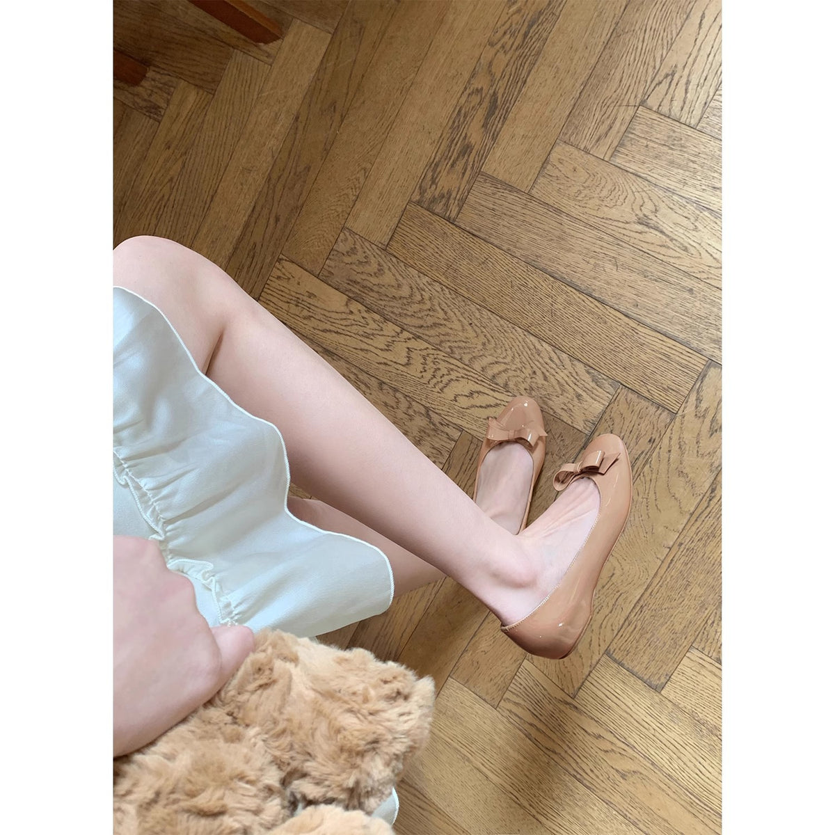 Women's Style Bow Flat Nude Color Round Toe Pumps Height Increasing Women's Fashion Shoes