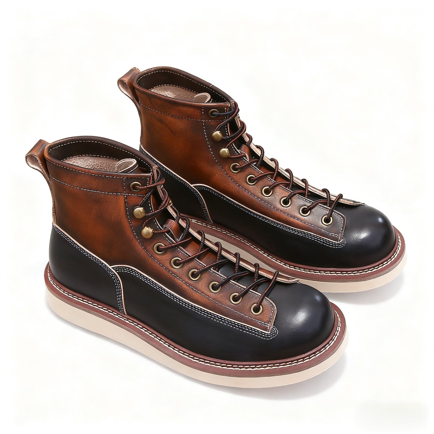 Men's Genuine Retro Warm Extra Black Color Matching Platform Men's Martin Boots