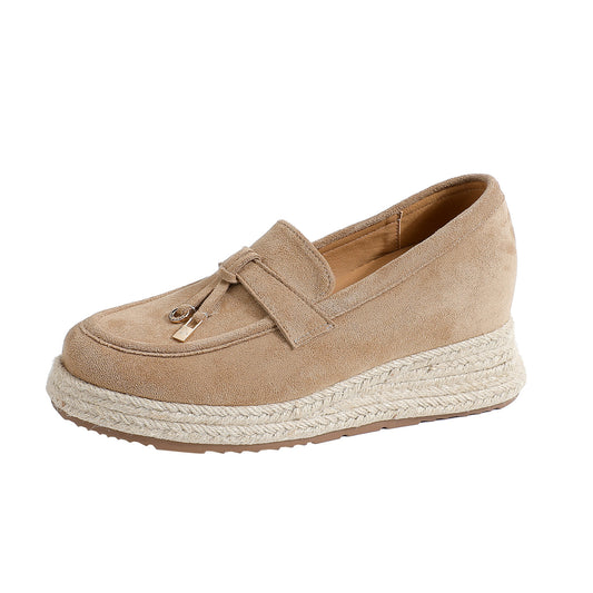 Women's Height Increasing Insole Straw Fisherman Retro Muffin Slip-on Women's Fashion Shoes