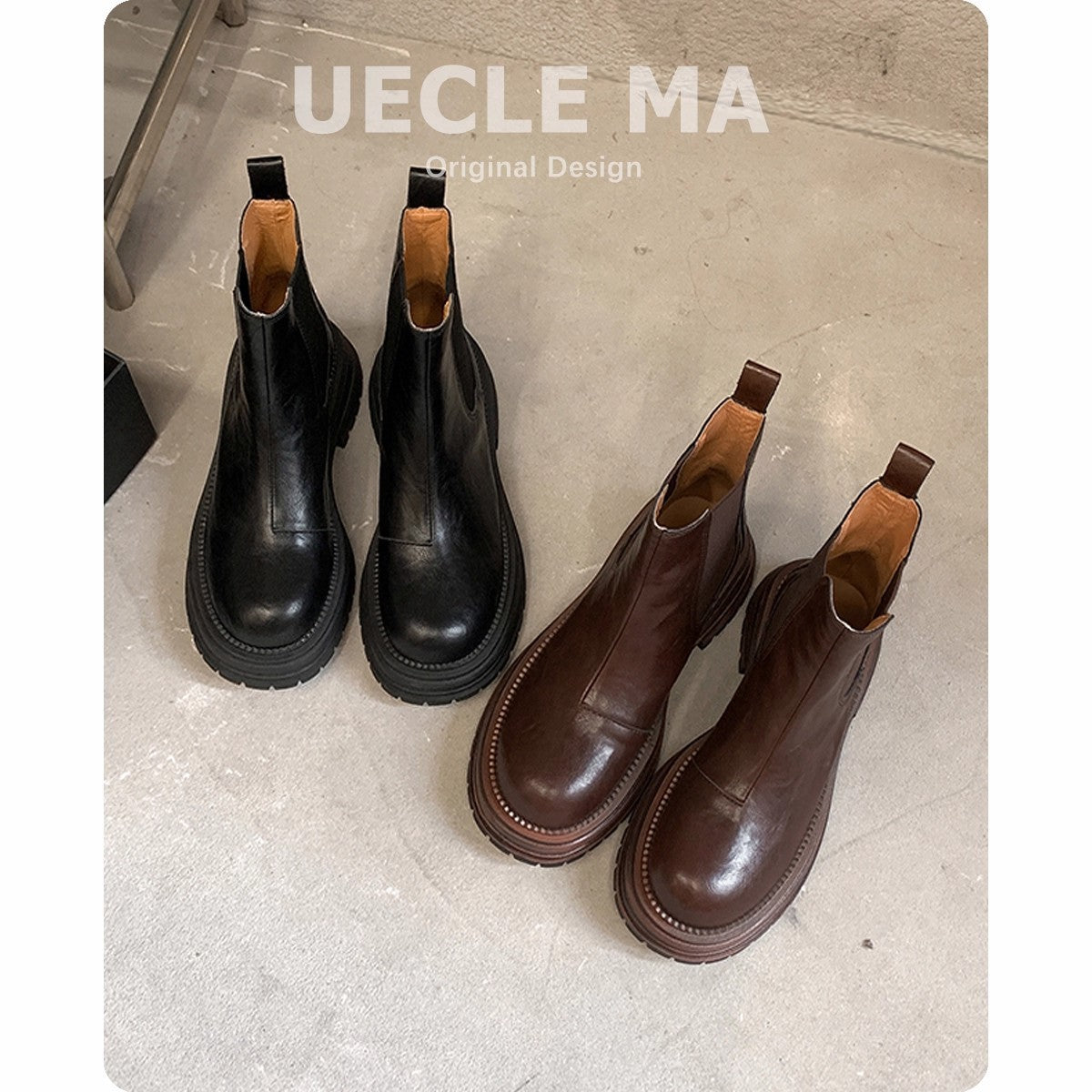 Women's Washed Cowhide Genuine Chelsea Retro Ankle Thick-soled British Women's Leather Boots