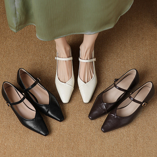 Women's Pointed Toe Shallow Mouth Low Pumps Autumn Buckle Mary Women's Fashion Shoes
