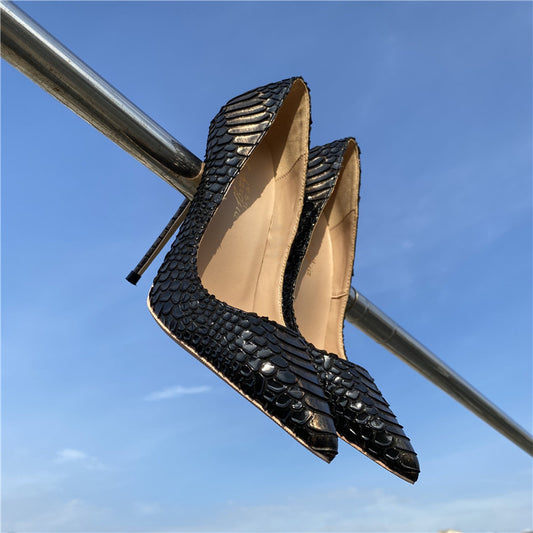 Women's Snakeskin High Pointed Toe Stiletto Low-cut Women's Fashion Shoes