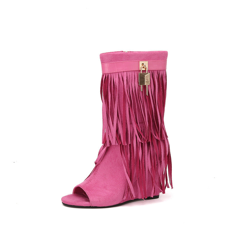 Women's Tassel Handmade Retro Booties Wedge Hidden Knight Sweet Cool Hot Women's Leather Boots