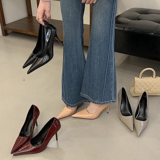 Women's Nude High Stiletto Classy Summer French Pointed Toe Patent Heels