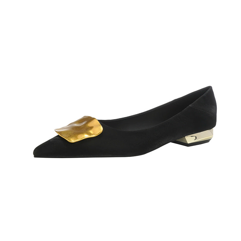 French Style Low Metallic Decorative Button Women's Fashion Shoes