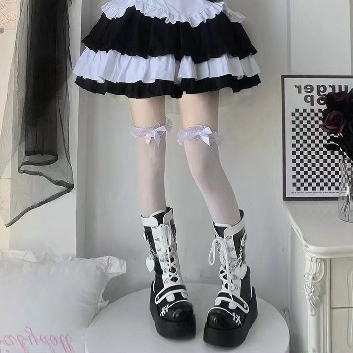 Bottom Punk Motorcycle Platform Middle Tube Women's Leather Boots