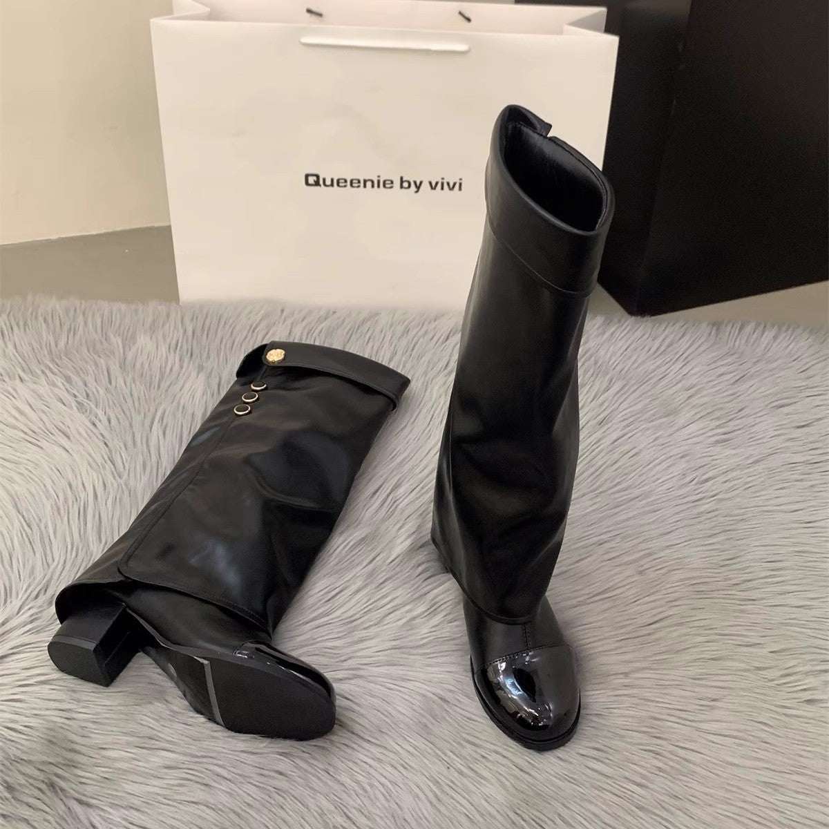 Women's High Stitching French Style Classic Long Pants Pile Women's Leather Boots
