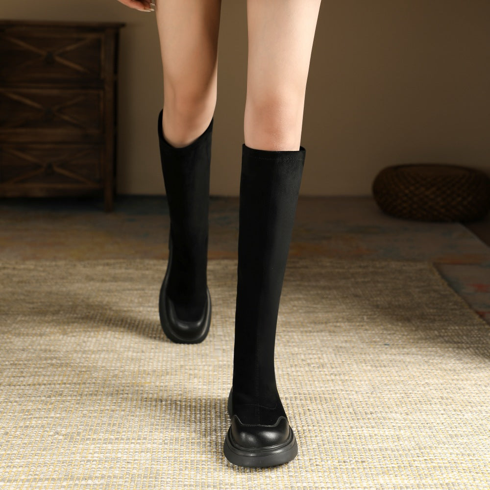 Women's Female Frye Thick Bottom Elastic Knight Vintage Veet Heels