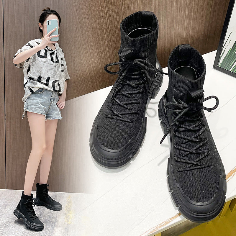 Women's Dr. Martens British Style Fashionable Short Skinny Socks Show Feet Women's Leather Boots