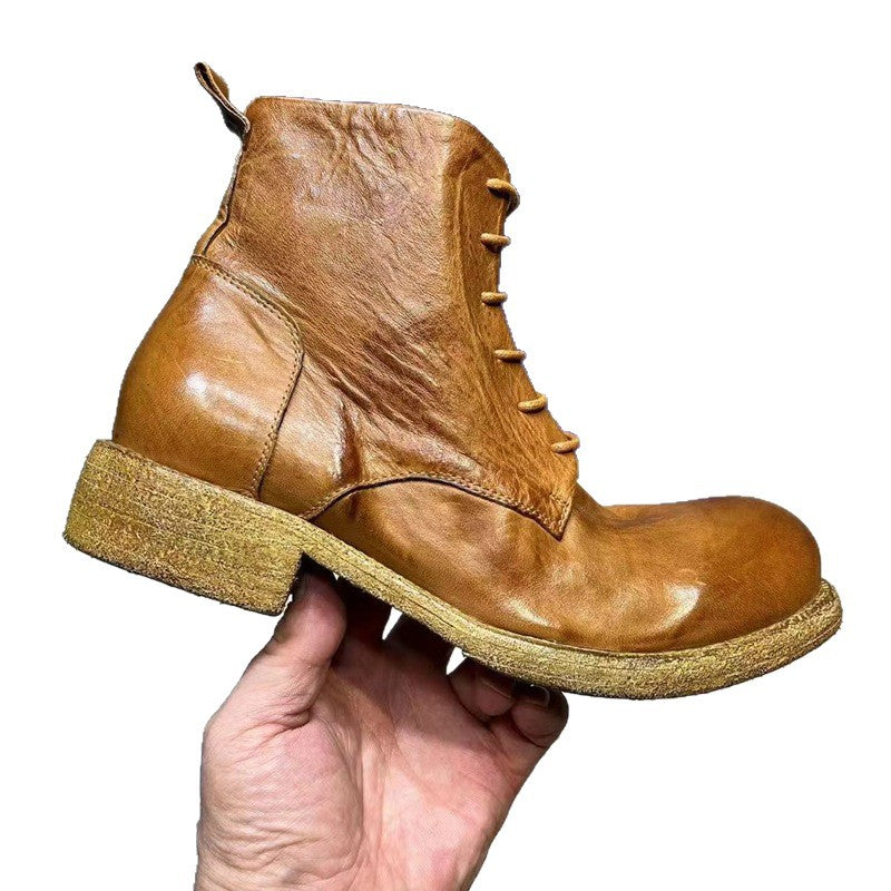 Men's Retro Washed Horse British Style Round Toe Platform Men's Martin Boots
