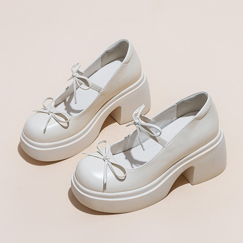 Women's Mary Jane Chunky Height Increasing Slip-on British College Women's Fashion Shoes