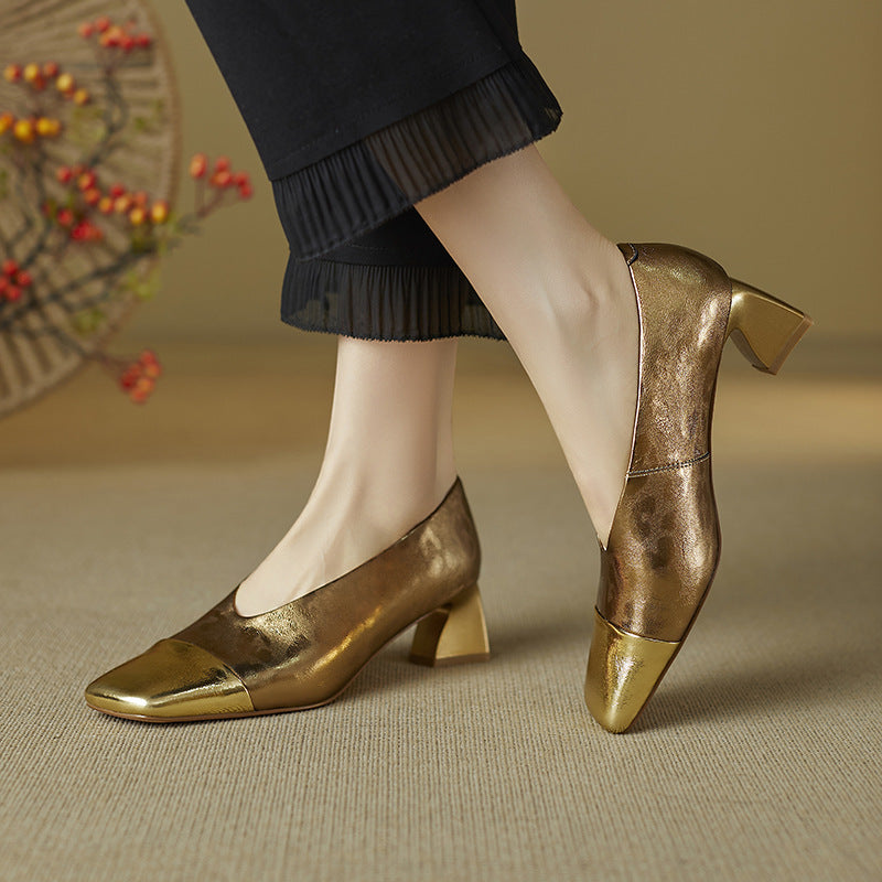 Women's Chunky Soft Low-cut Slip-on Grandma Square Women's Fashion Shoes