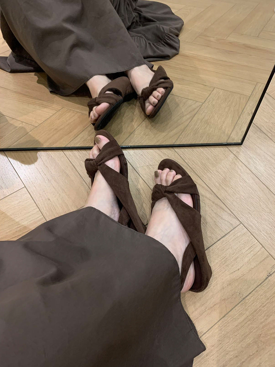 French Retro Sheepskin Cross Bundle Low Comfortable Sandals