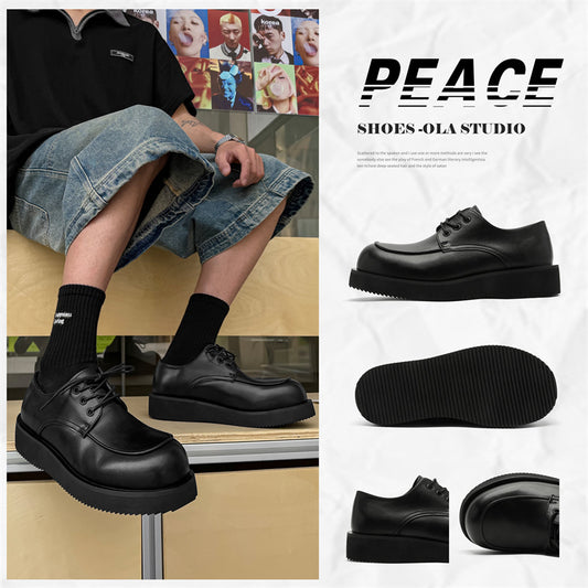 Men's Classic Retro British Style Derby Height Increasing Simple Elegant Men's Casual Leather Shoes